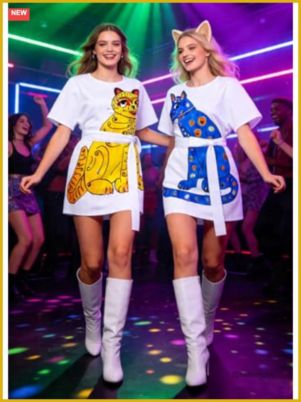70s Retro Disco Costume Dress with Belt Halloween Party - Picture 4 of 6